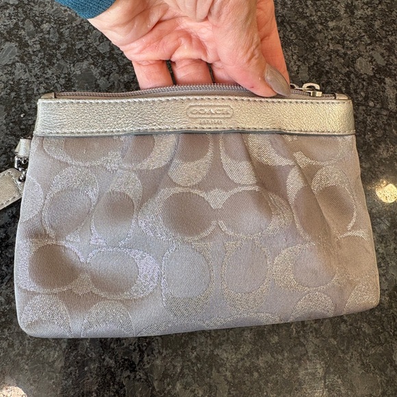 Coach Handbags - Coach Silver Signature Jacquard Wristlet